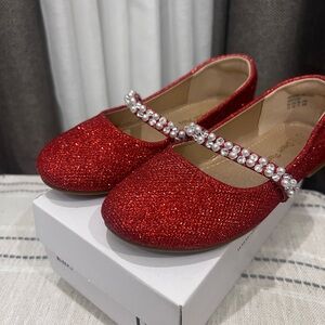Dream Pairs Red Glitter Kids Flats